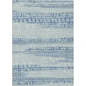 Photo of Sky Blue And Blue Abstract Washable Indoor Outdoor Area Rug