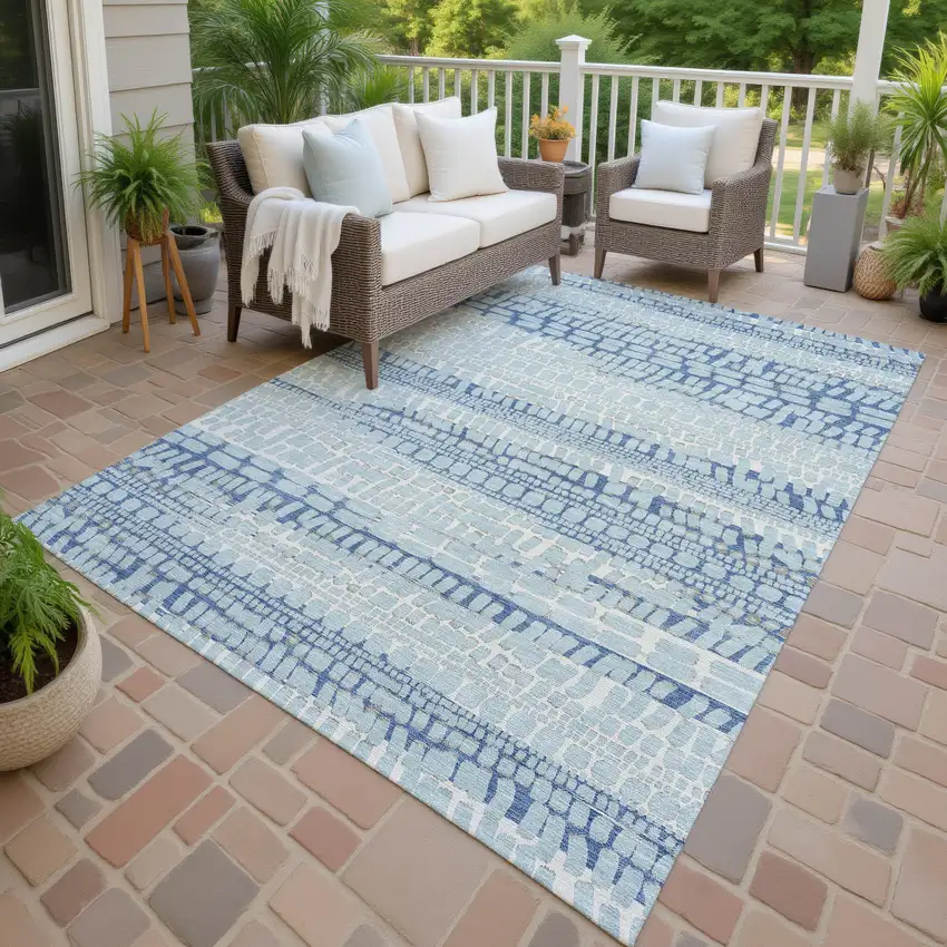 Sky Blue And Blue Abstract Washable Indoor Outdoor Area Rug Photo 4