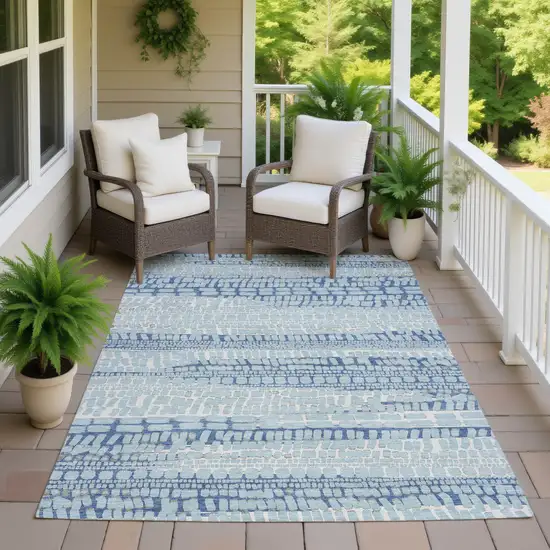 Sky Blue And Blue Abstract Washable Indoor Outdoor Area Rug Photo 7