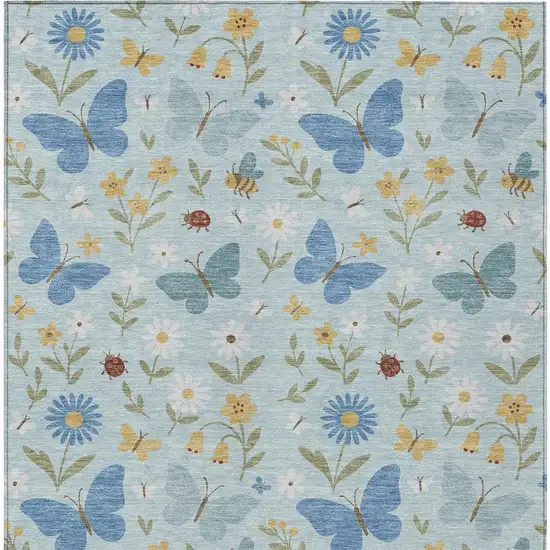 Sky Blue And Blue Abstract Washable Indoor Outdoor Area Rug Photo 1