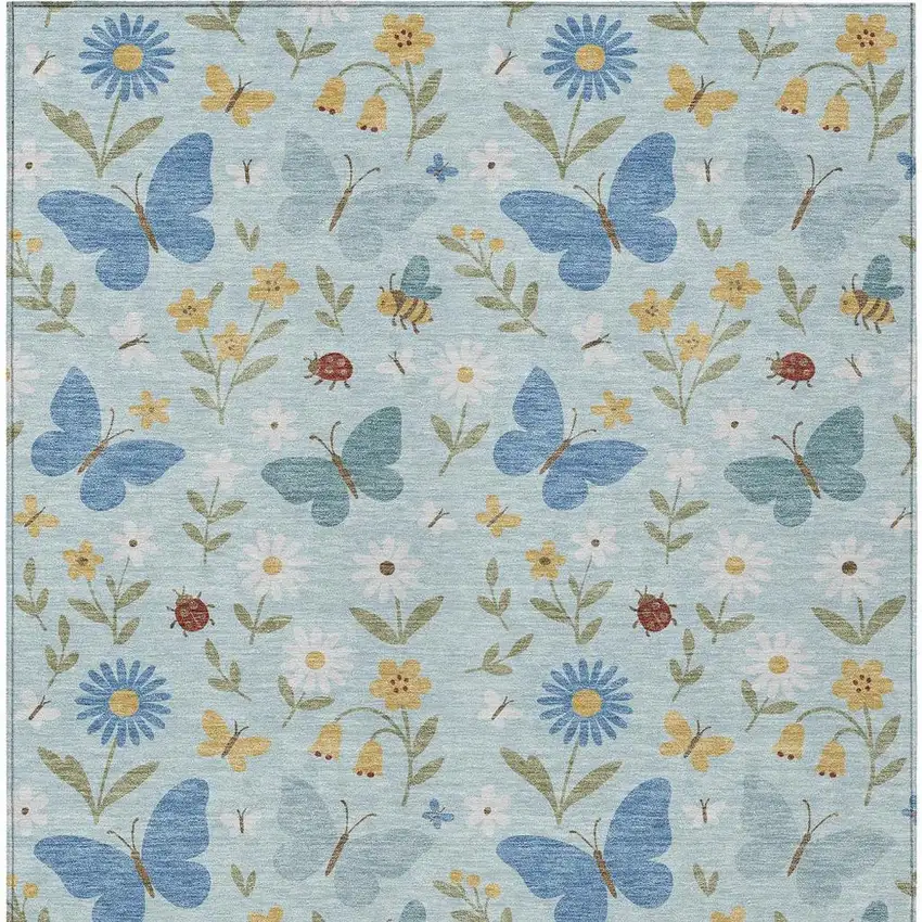 Sky Blue And Blue Abstract Washable Indoor Outdoor Area Rug Photo 1