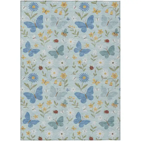 Sky Blue And Blue Abstract Washable Indoor Outdoor Area Rug Photo 2