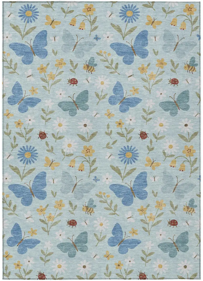 Sky Blue And Blue Abstract Washable Indoor Outdoor Area Rug Photo 2
