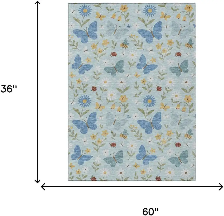 Sky Blue And Blue Abstract Washable Indoor Outdoor Area Rug Photo 6
