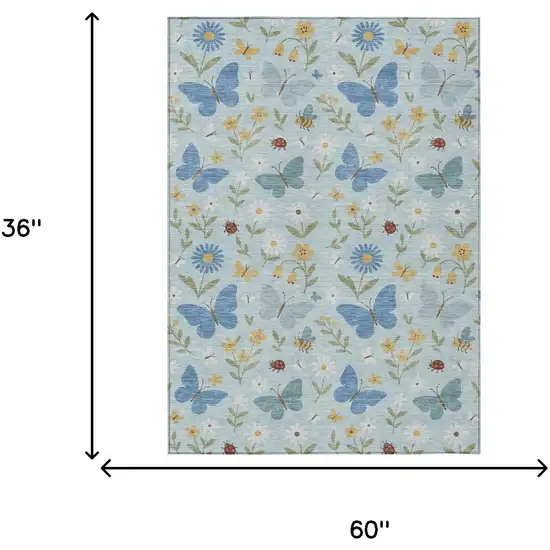 Sky Blue And Blue Abstract Washable Indoor Outdoor Area Rug Photo 6