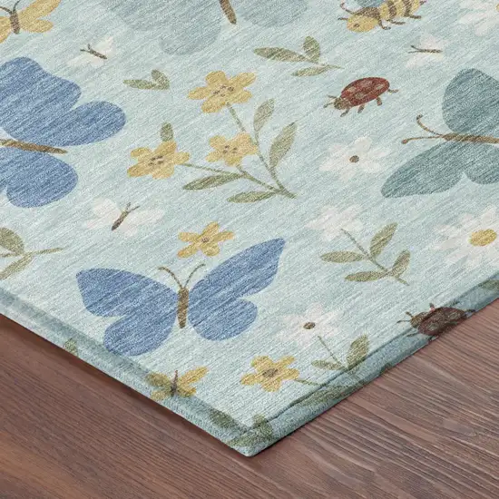 Sky Blue And Blue Abstract Washable Indoor Outdoor Area Rug Photo 4