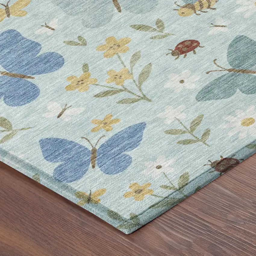 Sky Blue And Blue Abstract Washable Indoor Outdoor Area Rug Photo 4