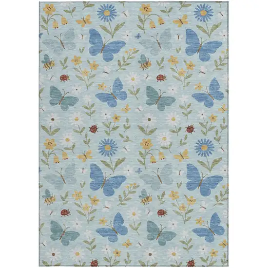 Sky Blue And Blue Abstract Washable Indoor Outdoor Area Rug Photo 3