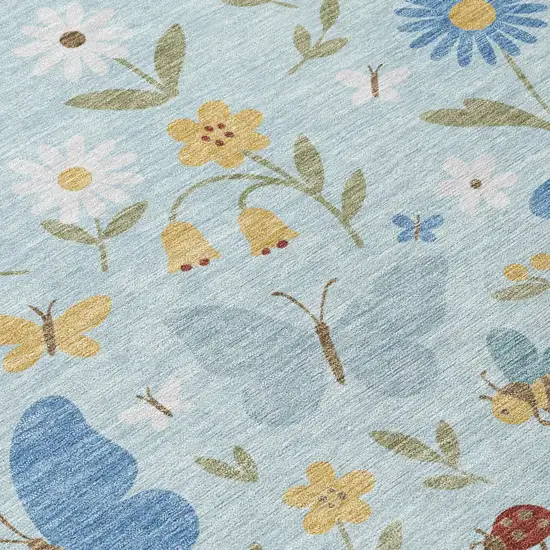 Sky Blue And Blue Abstract Washable Indoor Outdoor Area Rug Photo 5