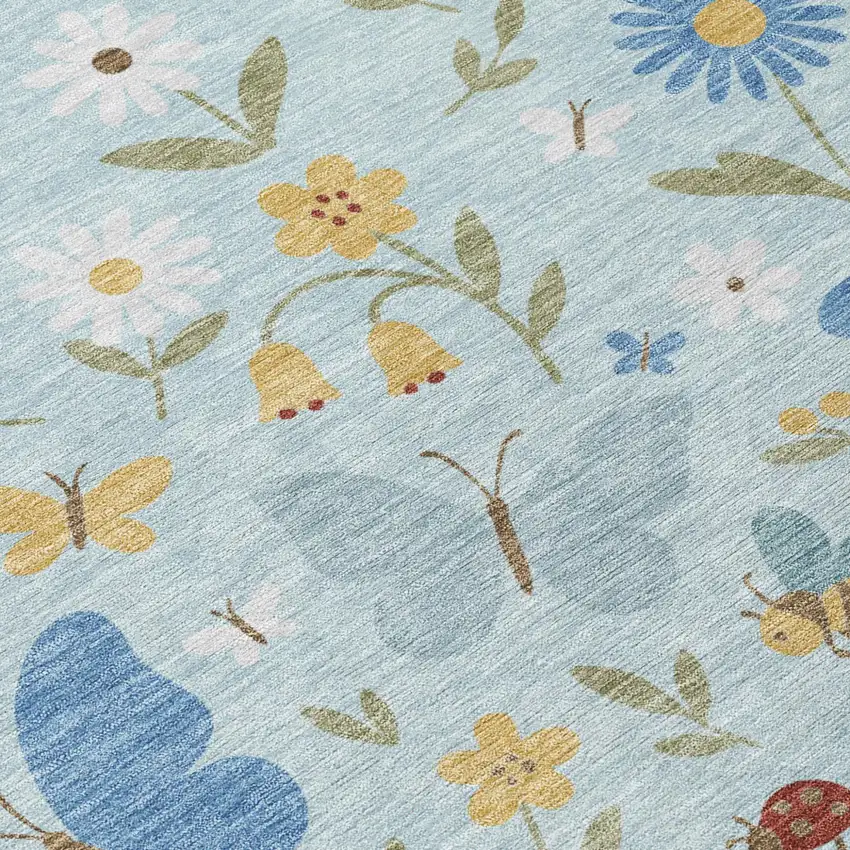 Sky Blue And Blue Abstract Washable Indoor Outdoor Area Rug Photo 5