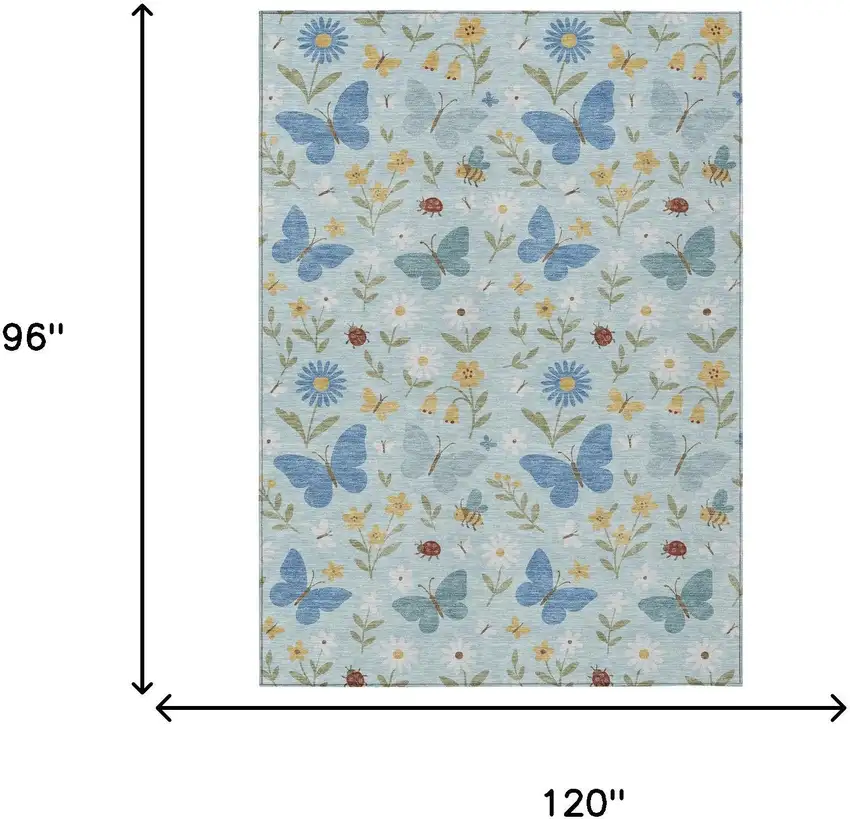 Sky Blue And Blue Abstract Washable Indoor Outdoor Area Rug Photo 6