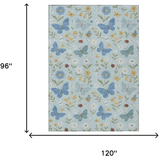 Sky Blue And Blue Abstract Washable Indoor Outdoor Area Rug Photo 6