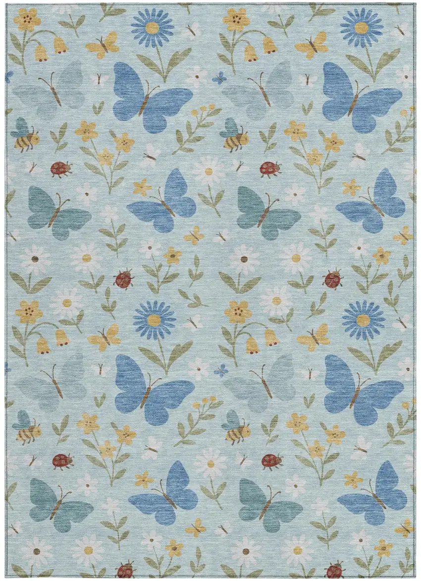 Sky Blue And Blue Abstract Washable Indoor Outdoor Area Rug Photo 3