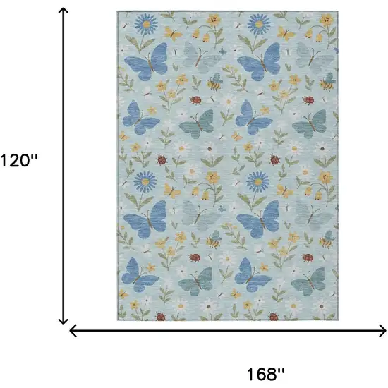 Sky Blue And Blue Abstract Washable Indoor Outdoor Area Rug Photo 6