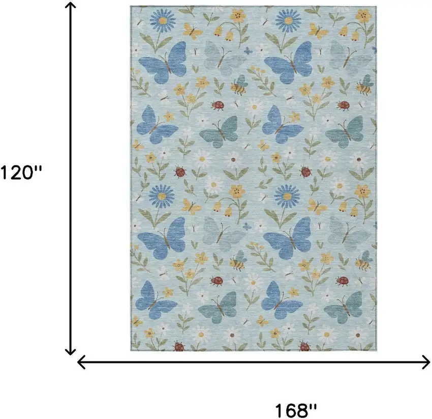 Sky Blue And Blue Abstract Washable Indoor Outdoor Area Rug Photo 6