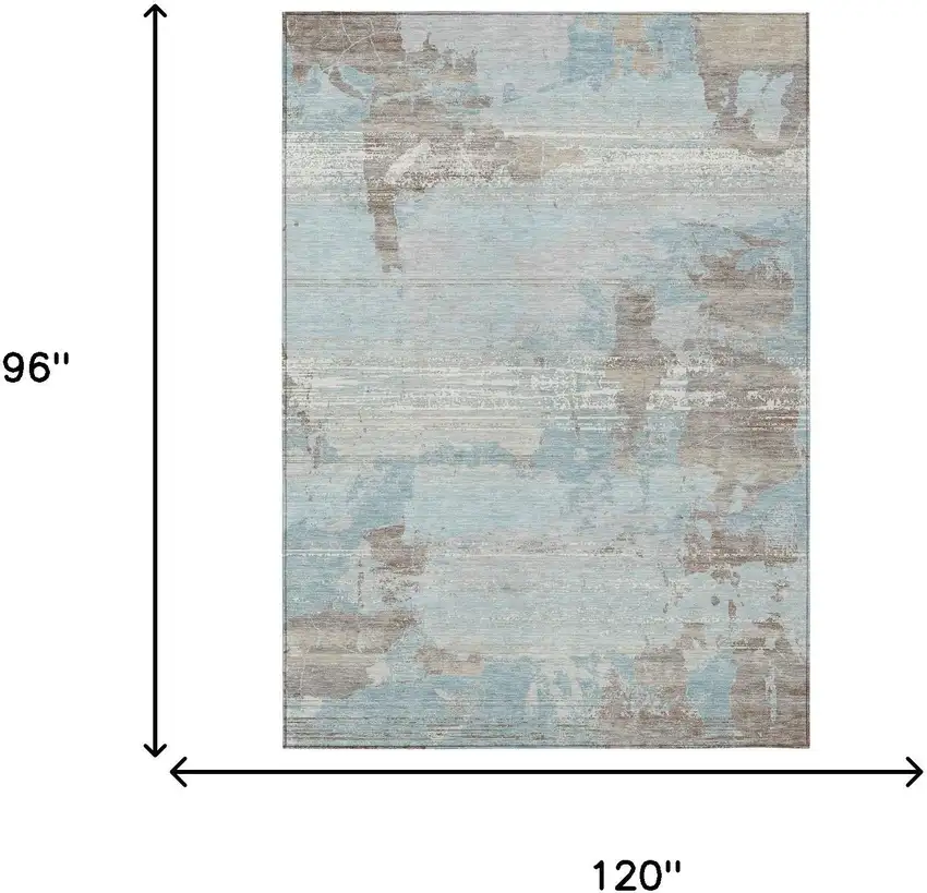 Sky Blue And Blue Abstract Washable Indoor Outdoor Area Rug Photo 6