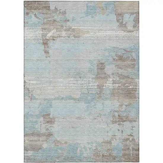 Sky Blue And Blue Abstract Washable Indoor Outdoor Area Rug Photo 1