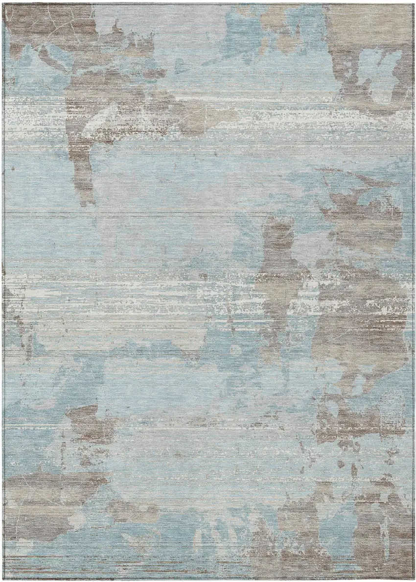 Sky Blue And Blue Abstract Washable Indoor Outdoor Area Rug Photo 1