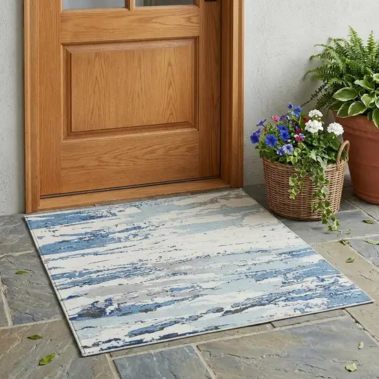 Sky Blue And Blue Abstract Washable Indoor Outdoor Area Rug Photo 1