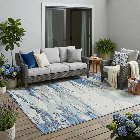 Sky Blue And Blue Abstract Washable Indoor Outdoor Area Rug Photo 1