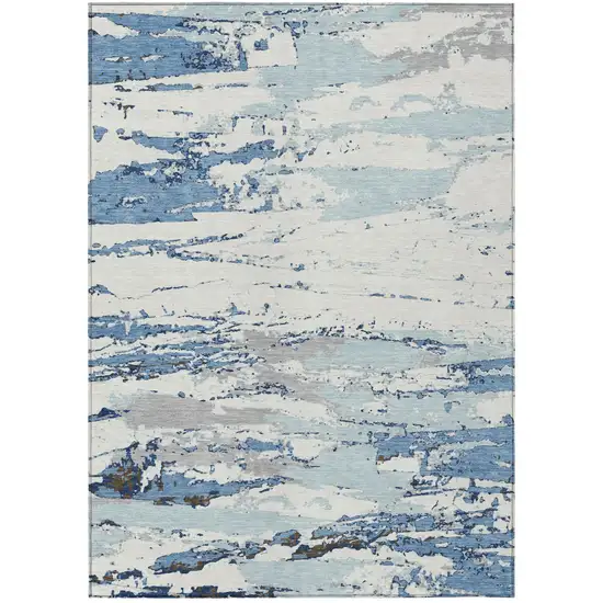 Sky Blue And Blue Abstract Washable Indoor Outdoor Area Rug Photo 2