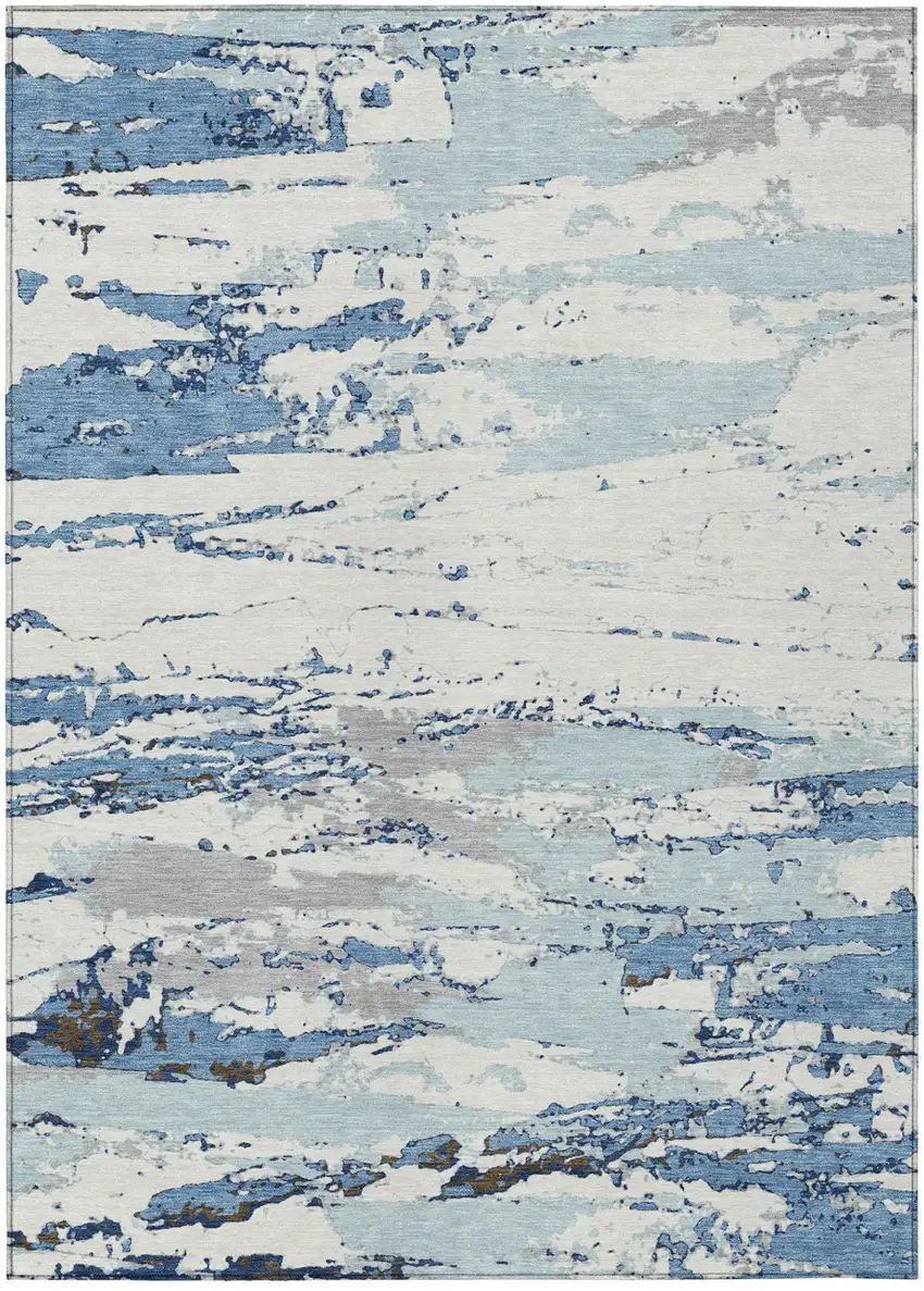 Sky Blue And Blue Abstract Washable Indoor Outdoor Area Rug Photo 2