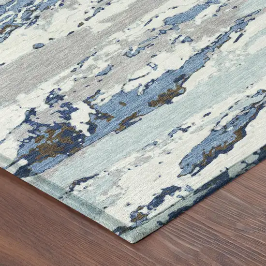 Sky Blue And Blue Abstract Washable Indoor Outdoor Area Rug Photo 3