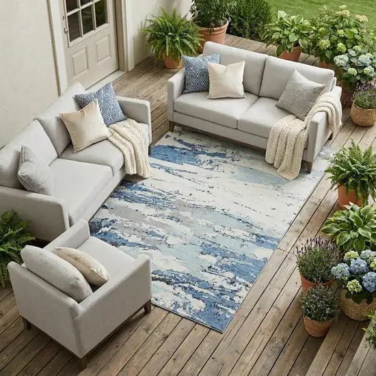 Sky Blue And Blue Abstract Washable Indoor Outdoor Area Rug Photo 1