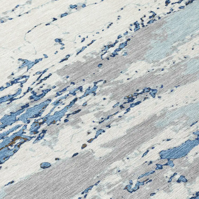 Sky Blue And Blue Abstract Washable Indoor Outdoor Area Rug Photo 4