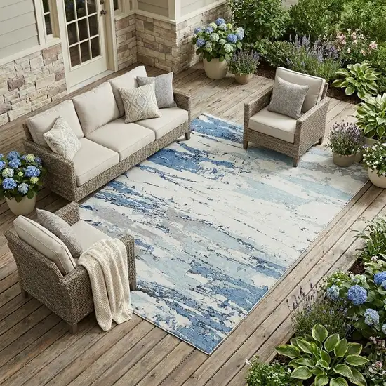Sky Blue And Blue Abstract Washable Indoor Outdoor Area Rug Photo 1