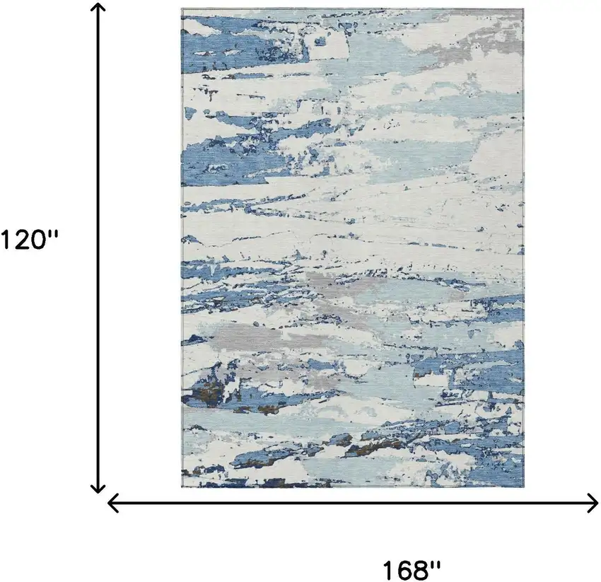 Sky Blue And Blue Abstract Washable Indoor Outdoor Area Rug Photo 5