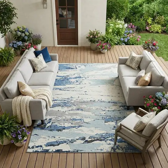 Sky Blue And Blue Abstract Washable Indoor Outdoor Area Rug Photo 1