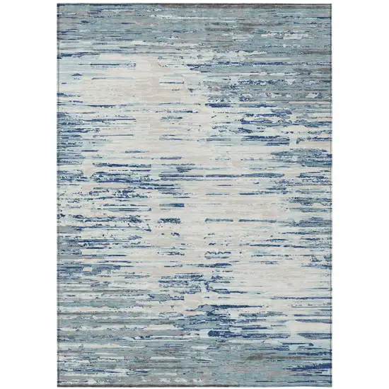 Sky Blue And Blue Abstract Washable Indoor Outdoor Area Rug Photo 2