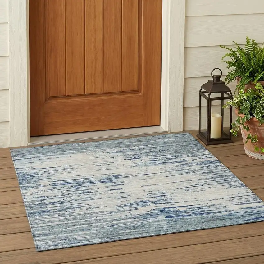Sky Blue And Blue Abstract Washable Indoor Outdoor Area Rug Photo 1
