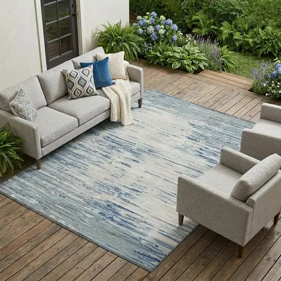 Sky Blue And Blue Abstract Washable Indoor Outdoor Area Rug Photo 1