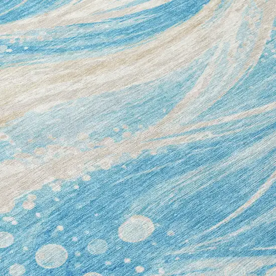 Sky Blue And Blue Abstract Washable Indoor Outdoor Area Rug Photo 4