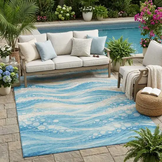 Sky Blue And Blue Abstract Washable Indoor Outdoor Area Rug Photo 1
