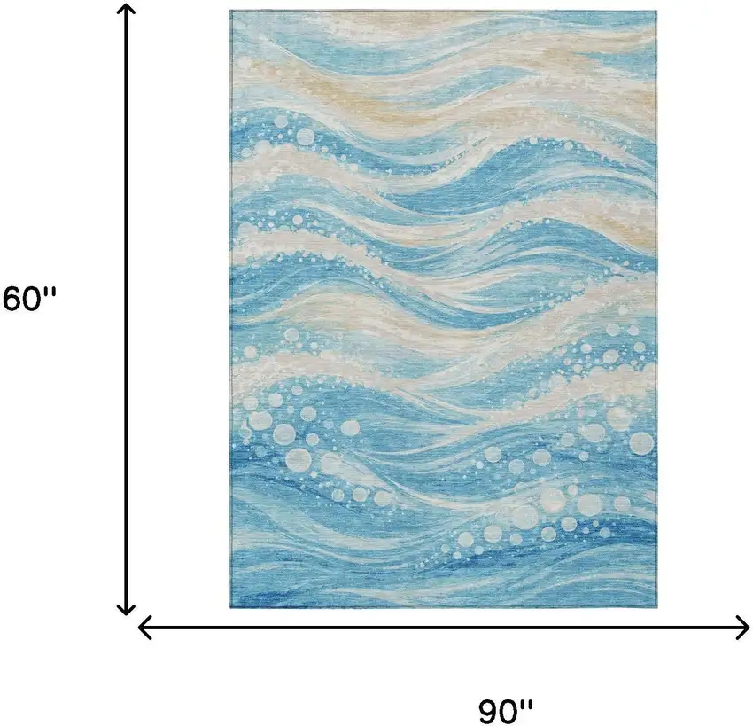 Sky Blue And Blue Abstract Washable Indoor Outdoor Area Rug Photo 5