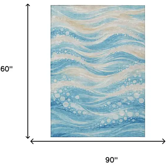 Sky Blue And Blue Abstract Washable Indoor Outdoor Area Rug Photo 5