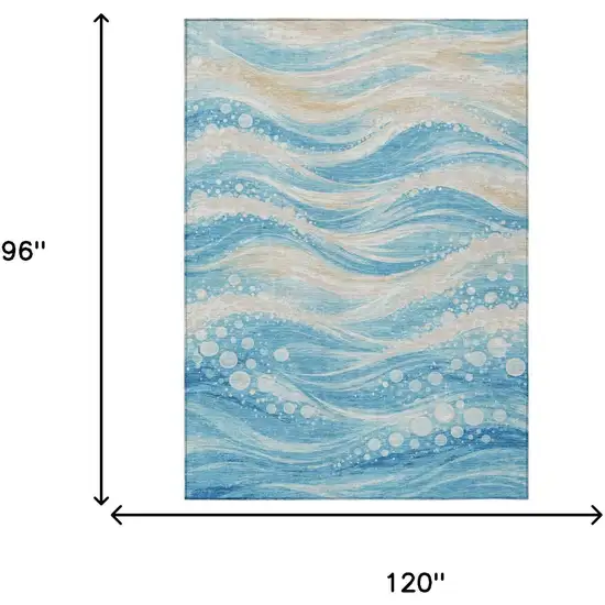 Sky Blue And Blue Abstract Washable Indoor Outdoor Area Rug Photo 5