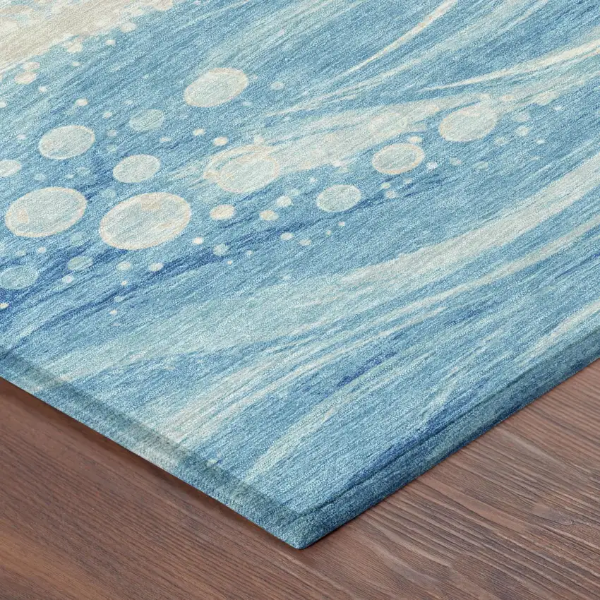 Sky Blue And Blue Abstract Washable Indoor Outdoor Area Rug Photo 3