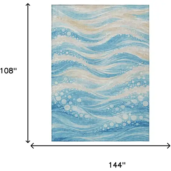 Sky Blue And Blue Abstract Washable Indoor Outdoor Area Rug Photo 5