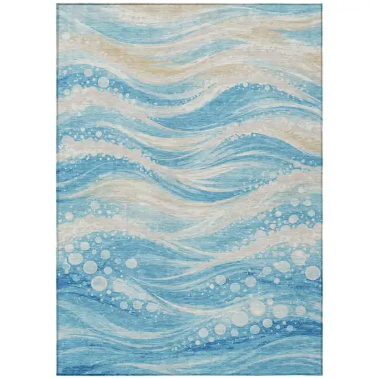 Sky Blue And Blue Abstract Washable Indoor Outdoor Area Rug Photo 2