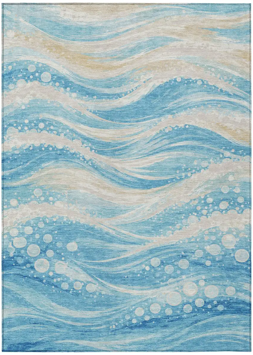 Sky Blue And Blue Abstract Washable Indoor Outdoor Area Rug Photo 2