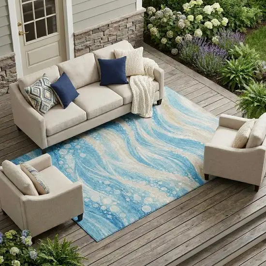 Sky Blue And Blue Abstract Washable Indoor Outdoor Area Rug Photo 1