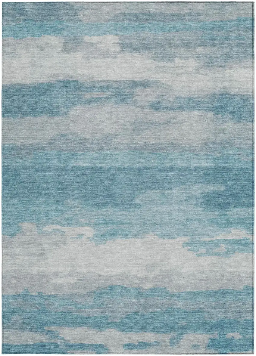 Sky Blue And Blue Abstract Washable Indoor Outdoor Area Rug Photo 2