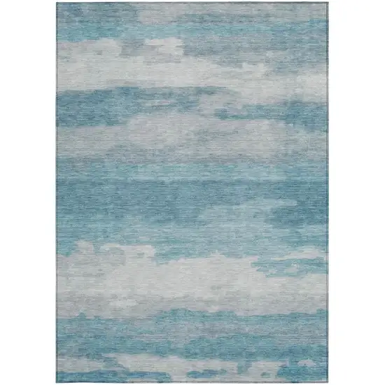 Sky Blue And Blue Abstract Washable Indoor Outdoor Area Rug Photo 2