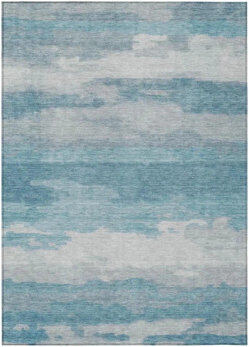 Sky Blue And Blue Abstract Washable Indoor Outdoor Area Rug Photo 3
