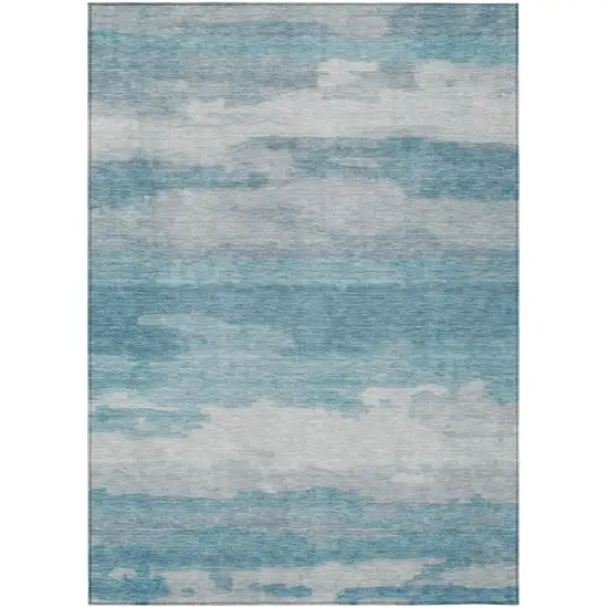 Sky Blue And Blue Abstract Washable Indoor Outdoor Area Rug Photo 3