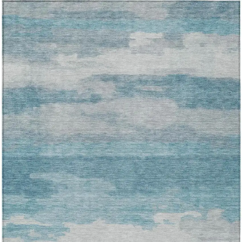 Sky Blue And Blue Abstract Washable Indoor Outdoor Area Rug Photo 1